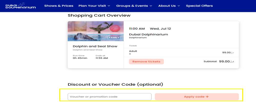 Dubai Dolphanarium how to get discount code